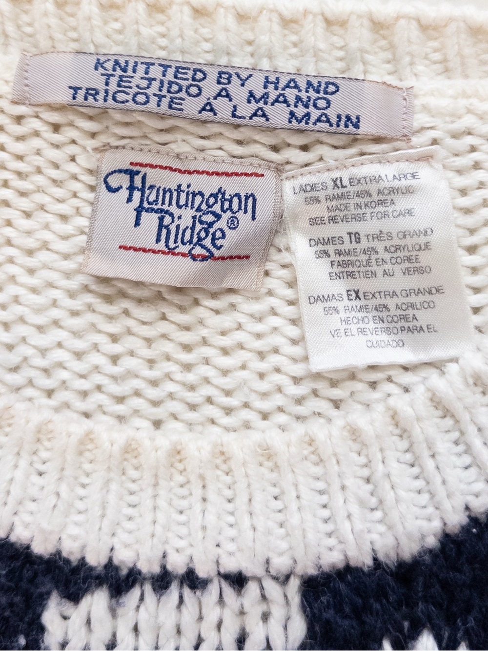 Vintage Huntington Ridge Hand-Knit Sweater with Floral & Geometric Pattern - XL - Picture 5 of 9